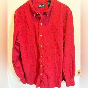 Vintage red button down flannel dog pattern,  excellent, fast shipping!